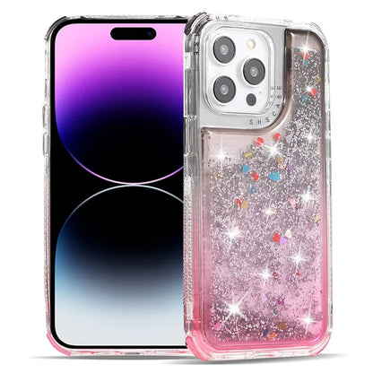 For iPhone 14 Pro Max Cell Phone Case Slim-Fit TPU+PC Glitter Gradient Quicksand Back Shell
