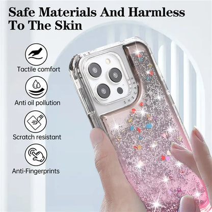 For iPhone 14 Pro Max Cell Phone Case Slim-Fit TPU+PC Glitter Gradient Quicksand Back Shell