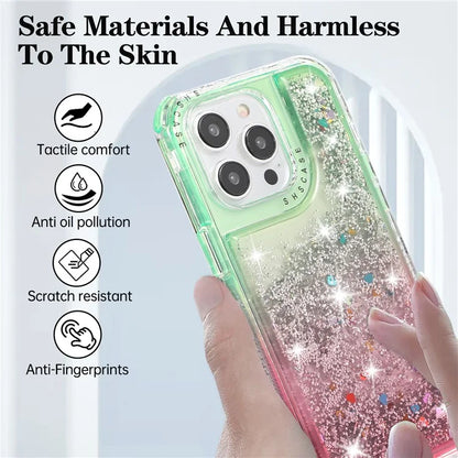 For iPhone 14 Pro Max Cell Phone Case Slim-Fit TPU+PC Glitter Gradient Quicksand Back Shell