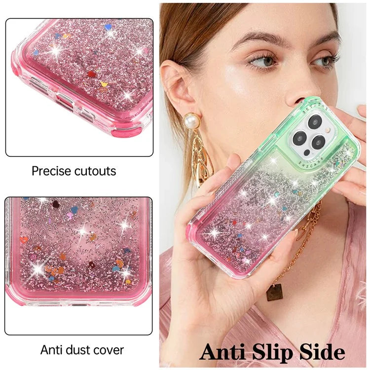 For iPhone 14 Pro Max Cell Phone Case Slim-Fit TPU+PC Glitter Gradient Quicksand Back Shell