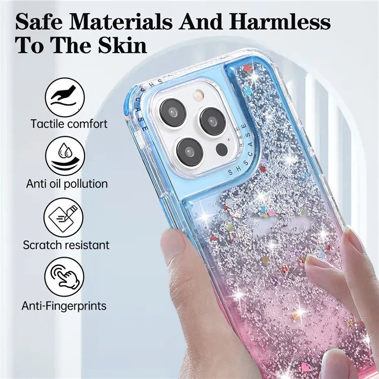For iPhone 14 Pro Max Cell Phone Case Slim-Fit TPU+PC Glitter Gradient Quicksand Back Shell