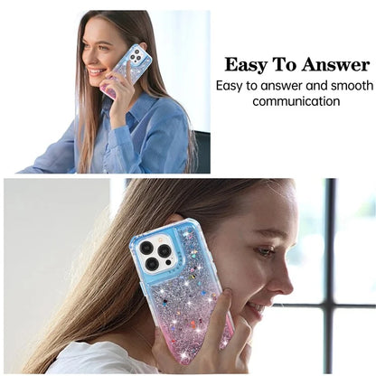 For iPhone 14 Pro Max Cell Phone Case Slim-Fit TPU+PC Glitter Gradient Quicksand Back Shell