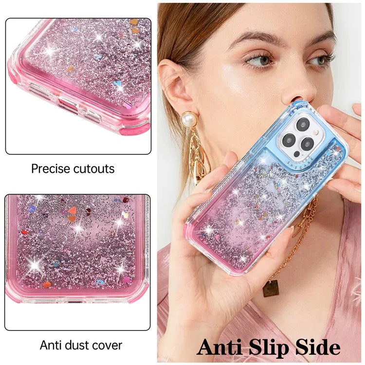 For iPhone 14 Pro Max Cell Phone Case Slim-Fit TPU+PC Glitter Gradient Quicksand Back Shell