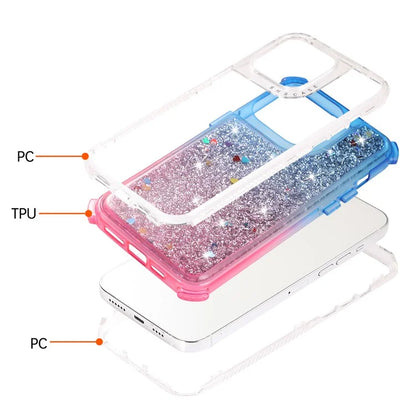 For iPhone 14 Pro Max Cell Phone Case Slim-Fit TPU+PC Glitter Gradient Quicksand Back Shell