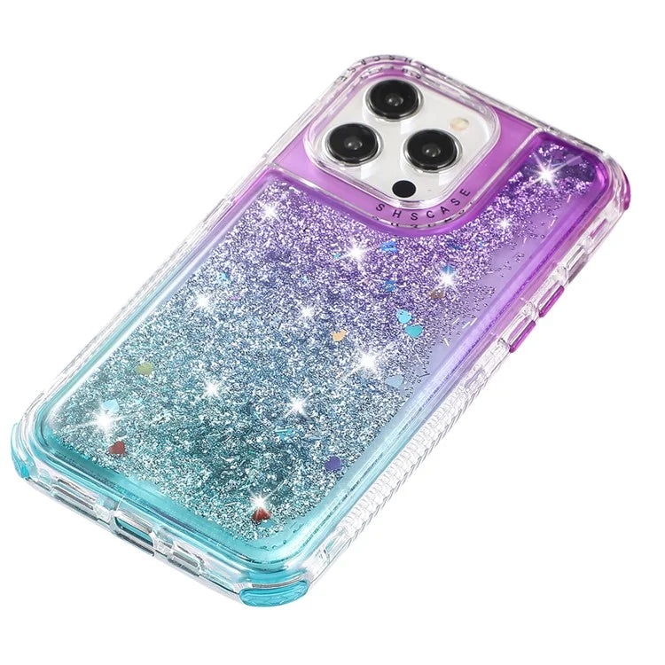 For iPhone 14 Pro Max Cell Phone Case Slim-Fit TPU+PC Glitter Gradient Quicksand Back Shell