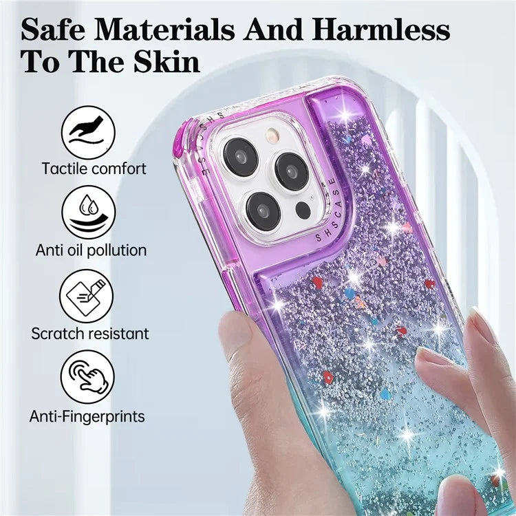 For iPhone 14 Pro Max Cell Phone Case Slim-Fit TPU+PC Glitter Gradient Quicksand Back Shell