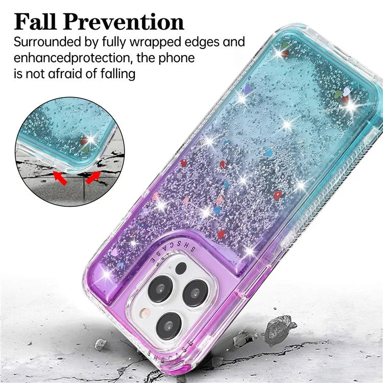 For iPhone 14 Pro Max Cell Phone Case Slim-Fit TPU+PC Glitter Gradient Quicksand Back Shell