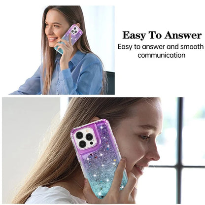 For iPhone 14 Pro Max Cell Phone Case Slim-Fit TPU+PC Glitter Gradient Quicksand Back Shell