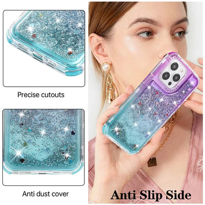 For iPhone 14 Pro Max Cell Phone Case Slim-Fit TPU+PC Glitter Gradient Quicksand Back Shell
