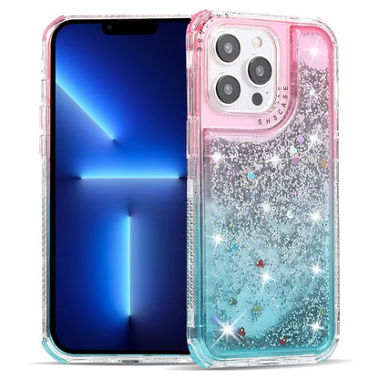 For iPhone 13 Pro 6.1 inch Cell Phone Case TPU+PC Anti-drop Gradient Liquid Quicksand Shell