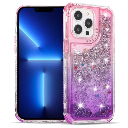 For iPhone 13 Pro 6.1 inch Cell Phone Case TPU+PC Anti-drop Gradient Liquid Quicksand Shell