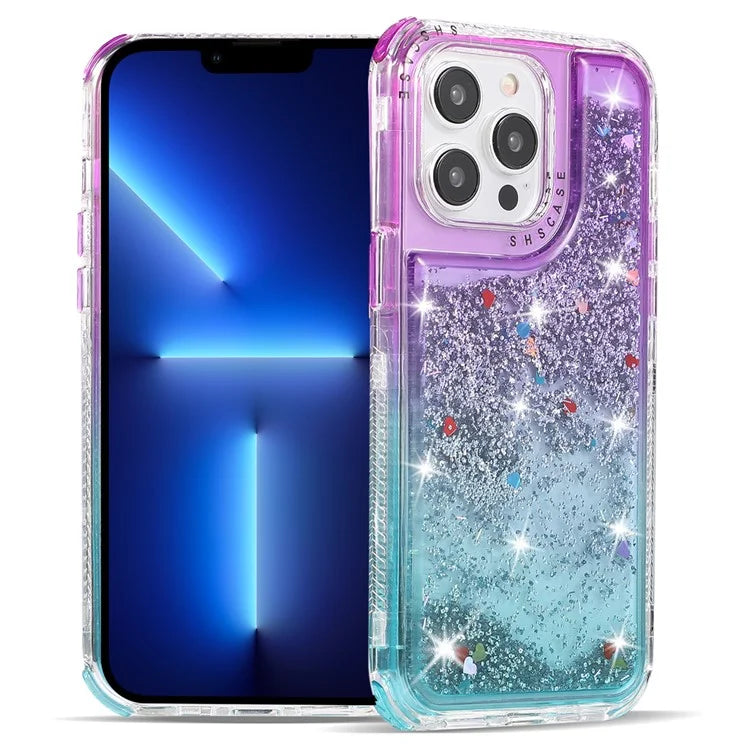 For iPhone 13 Pro 6.1 inch Cell Phone Case TPU+PC Anti-drop Gradient Liquid Quicksand Shell
