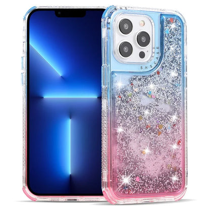 For iPhone 13 Pro 6.1 inch Cell Phone Case TPU+PC Anti-drop Gradient Liquid Quicksand Shell