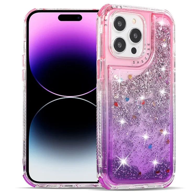For iPhone 14 Pro Case Gradient Liquid Floating Quicksand Scratch-proof TPU+PC Mobile Phone Cover
