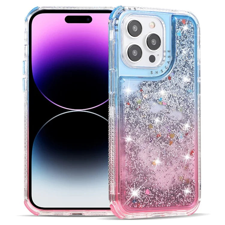 For iPhone 14 Pro Case Gradient Liquid Floating Quicksand Scratch-proof TPU+PC Mobile Phone Cover