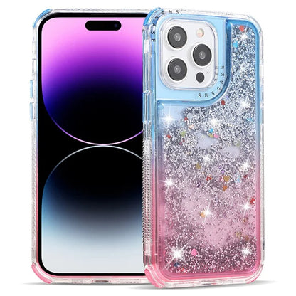 For iPhone 14 Pro Case Gradient Liquid Floating Quicksand Scratch-proof TPU+PC Mobile Phone Cover
