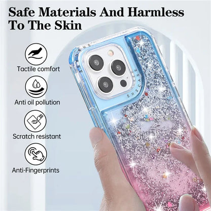 For iPhone 14 Pro Case Gradient Liquid Floating Quicksand Scratch-proof TPU+PC Mobile Phone Cover