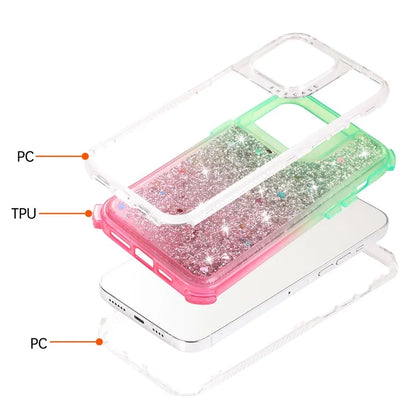For iPhone 14 Pro Case Gradient Liquid Floating Quicksand Scratch-proof TPU+PC Mobile Phone Cover
