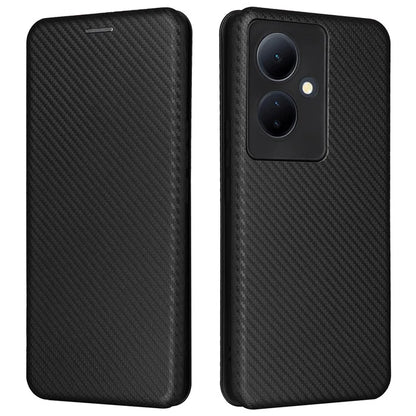 Card Holder Case for vivo V29 Lite 5G Leather Phone Cover Carbon Fiber Texture