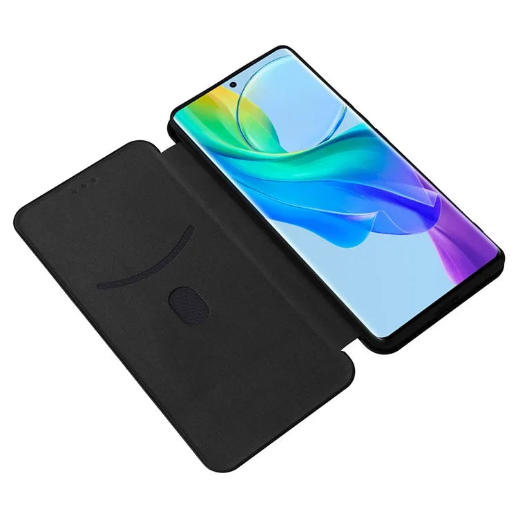 Card Holder Case for vivo V29 Lite 5G Leather Phone Cover Carbon Fiber Texture