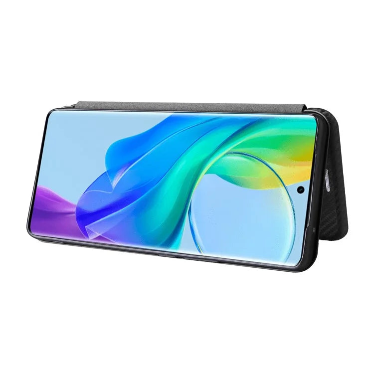 Card Holder Case for vivo V29 Lite 5G Leather Phone Cover Carbon Fiber Texture
