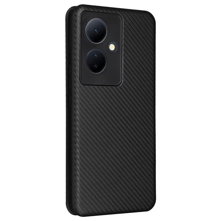 Card Holder Case for vivo V29 Lite 5G Leather Phone Cover Carbon Fiber Texture