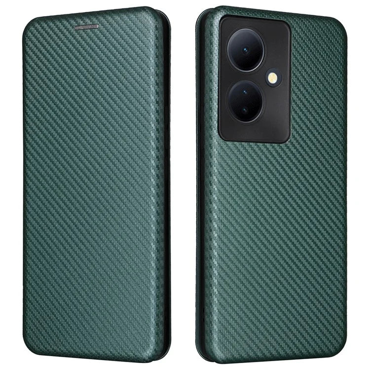 Card Holder Case for vivo V29 Lite 5G Leather Phone Cover Carbon Fiber Texture