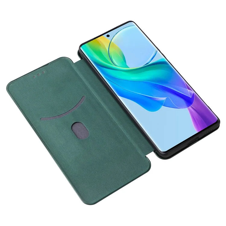 Card Holder Case for vivo V29 Lite 5G Leather Phone Cover Carbon Fiber Texture