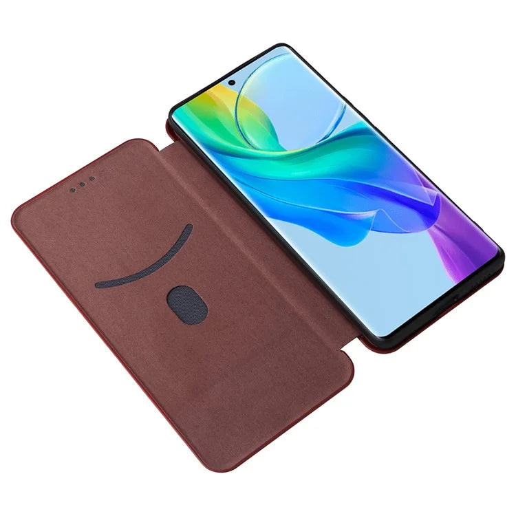 Card Holder Case for vivo V29 Lite 5G Leather Phone Cover Carbon Fiber Texture