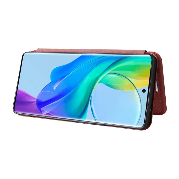 Card Holder Case for vivo V29 Lite 5G Leather Phone Cover Carbon Fiber Texture