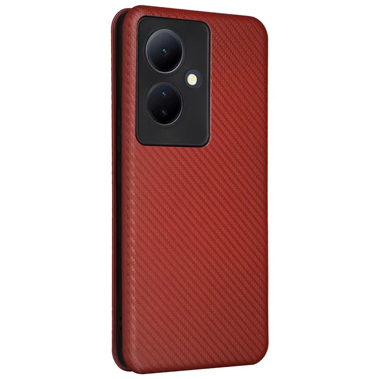Card Holder Case for vivo V29 Lite 5G Leather Phone Cover Carbon Fiber Texture