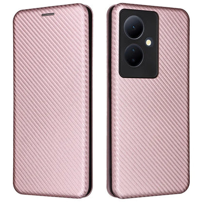 Card Holder Case for vivo V29 Lite 5G Leather Phone Cover Carbon Fiber Texture