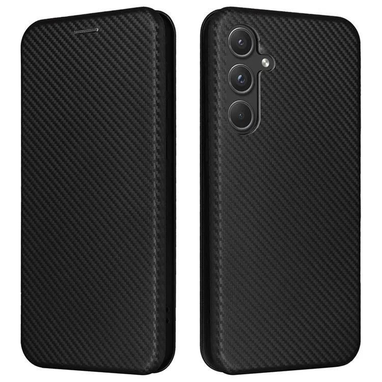 For Samsung Galaxy A55 5G Phone Leather Case Card Holder Carbon Fiber Texture