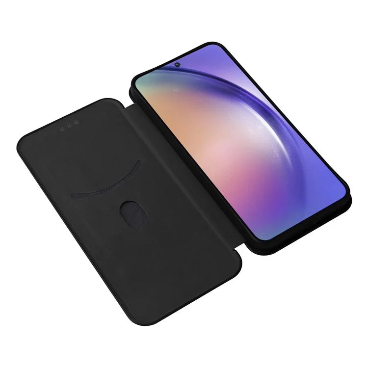 For Samsung Galaxy A55 5G Phone Leather Case Card Holder Carbon Fiber Texture