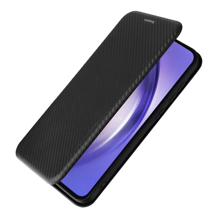For Samsung Galaxy A55 5G Phone Leather Case Card Holder Carbon Fiber Texture