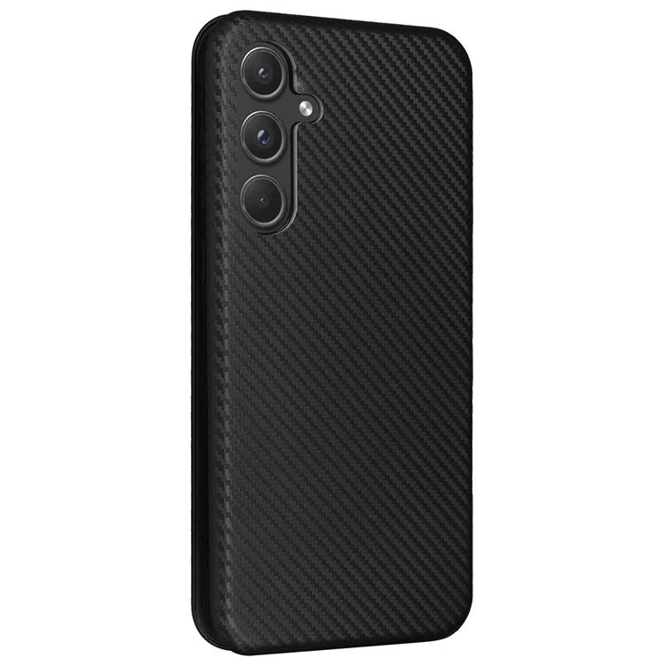 For Samsung Galaxy A55 5G Phone Leather Case Card Holder Carbon Fiber Texture