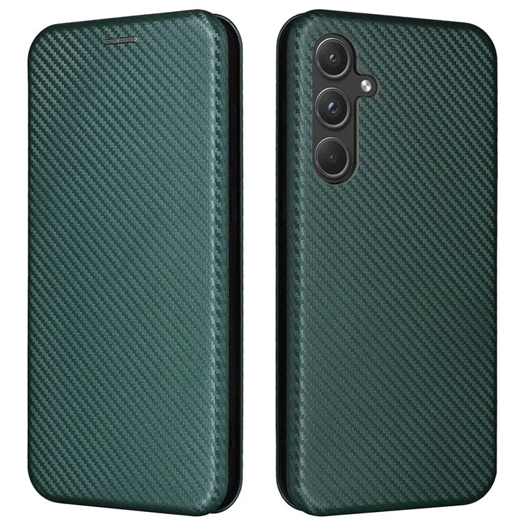 For Samsung Galaxy A55 5G Phone Leather Case Card Holder Carbon Fiber Texture