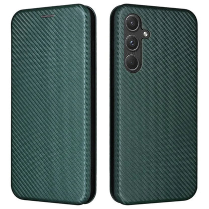 For Samsung Galaxy A55 5G Phone Leather Case Card Holder Carbon Fiber Texture