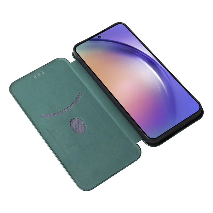 For Samsung Galaxy A55 5G Phone Leather Case Card Holder Carbon Fiber Texture
