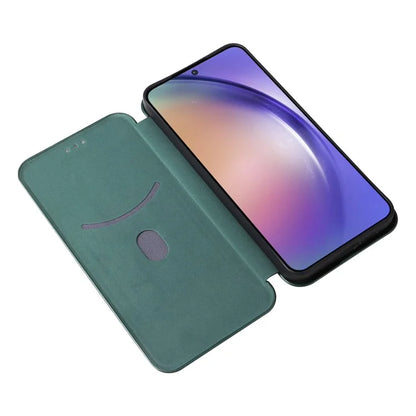 For Samsung Galaxy A55 5G Phone Leather Case Card Holder Carbon Fiber Texture