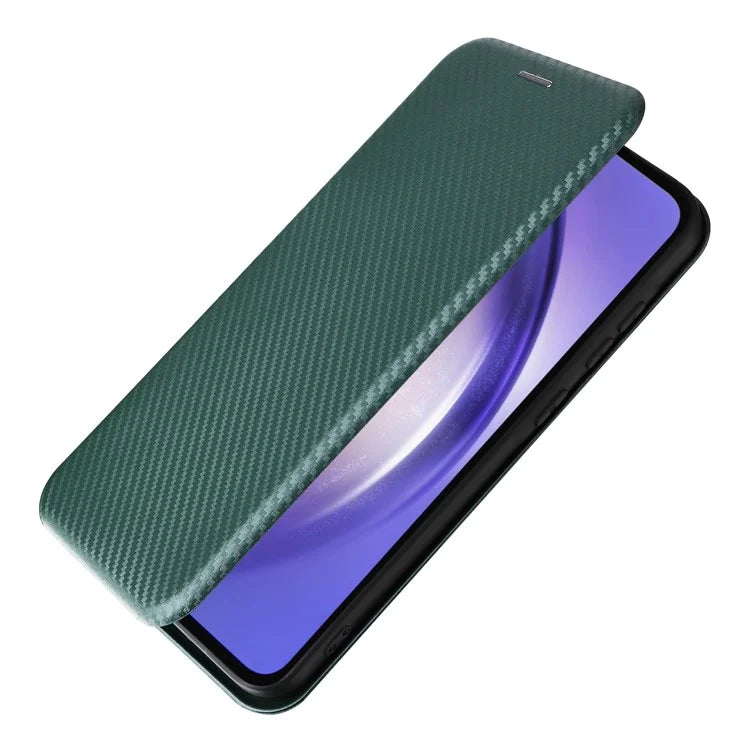 For Samsung Galaxy A55 5G Phone Leather Case Card Holder Carbon Fiber Texture