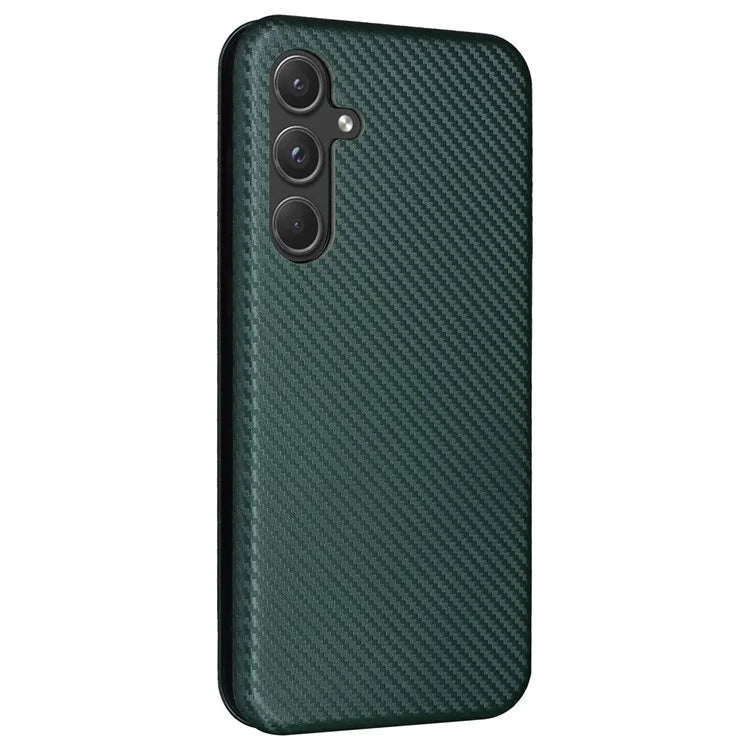 For Samsung Galaxy A55 5G Phone Leather Case Card Holder Carbon Fiber Texture
