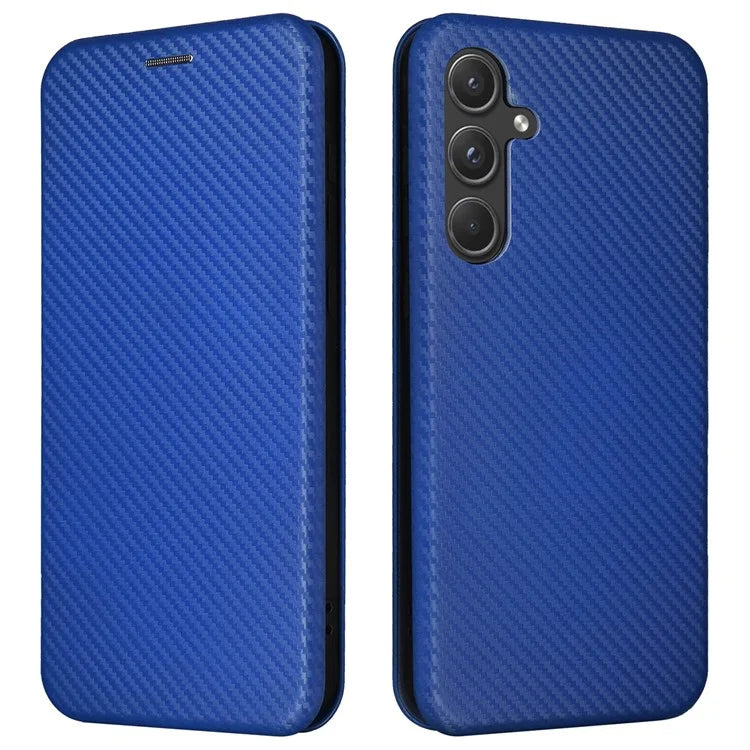 For Samsung Galaxy A55 5G Phone Leather Case Card Holder Carbon Fiber Texture