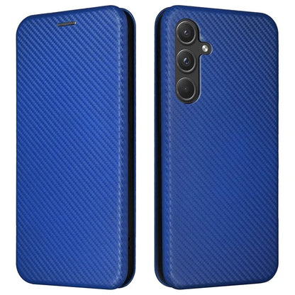 For Samsung Galaxy A55 5G Phone Leather Case Card Holder Carbon Fiber Texture