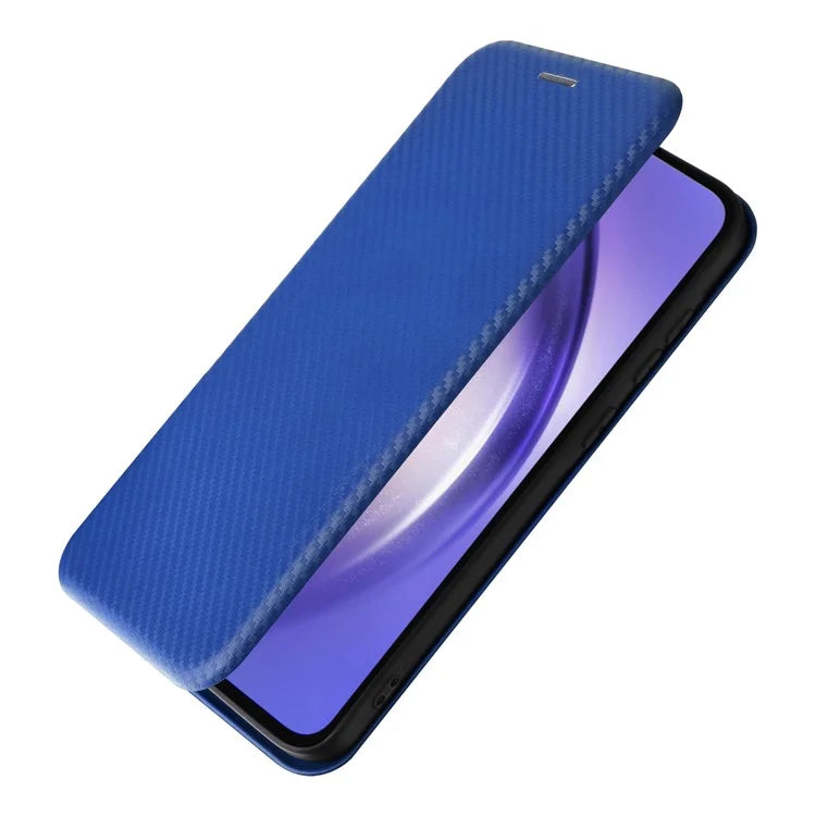 For Samsung Galaxy A55 5G Phone Leather Case Card Holder Carbon Fiber Texture