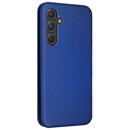 For Samsung Galaxy A55 5G Phone Leather Case Card Holder Carbon Fiber Texture