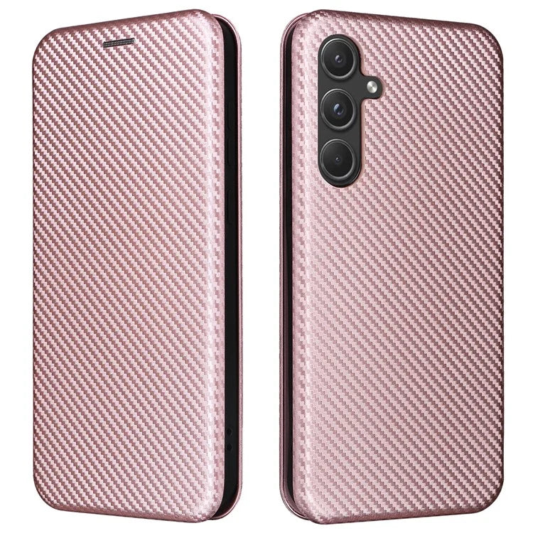 For Samsung Galaxy A55 5G Phone Leather Case Card Holder Carbon Fiber Texture