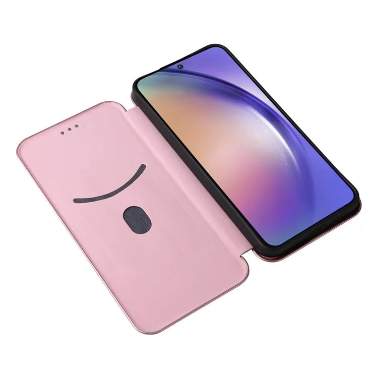 For Samsung Galaxy A55 5G Phone Leather Case Card Holder Carbon Fiber Texture