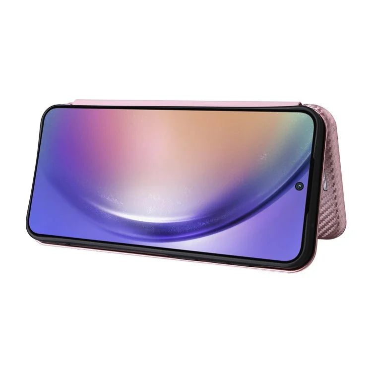 For Samsung Galaxy A55 5G Phone Leather Case Card Holder Carbon Fiber Texture