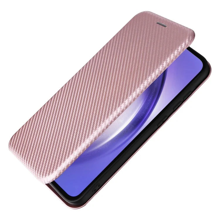 For Samsung Galaxy A55 5G Phone Leather Case Card Holder Carbon Fiber Texture